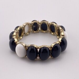 ($4) Black White Gold Stretch Bracelet
